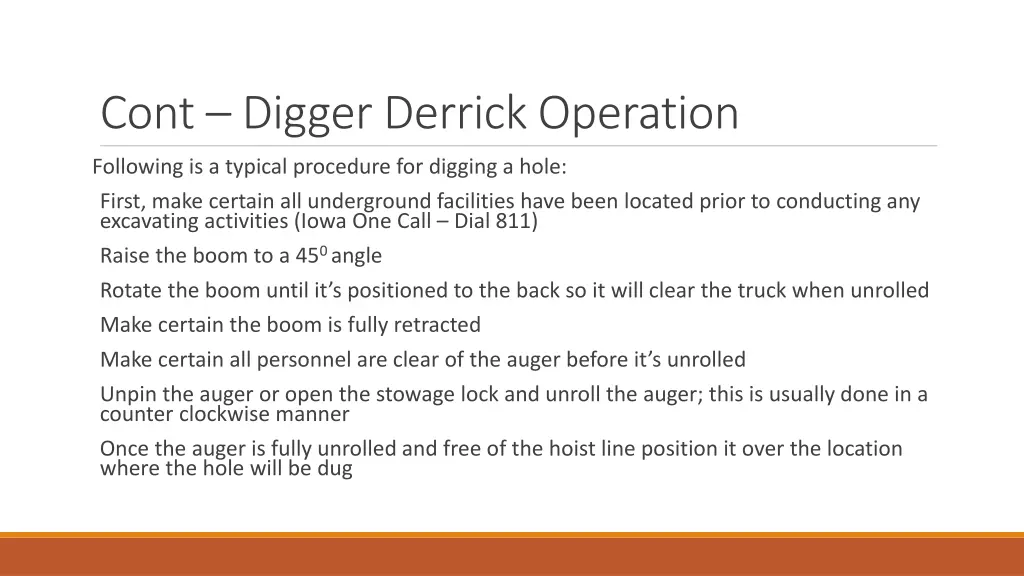 cont digger derrick operation