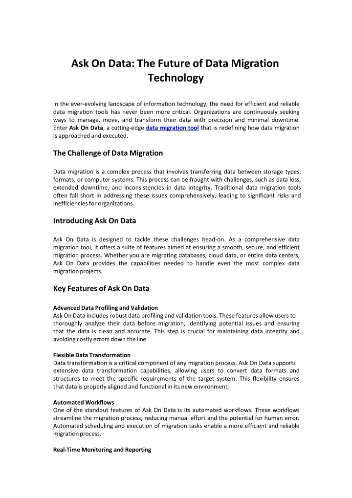 ask on data the future of data migration