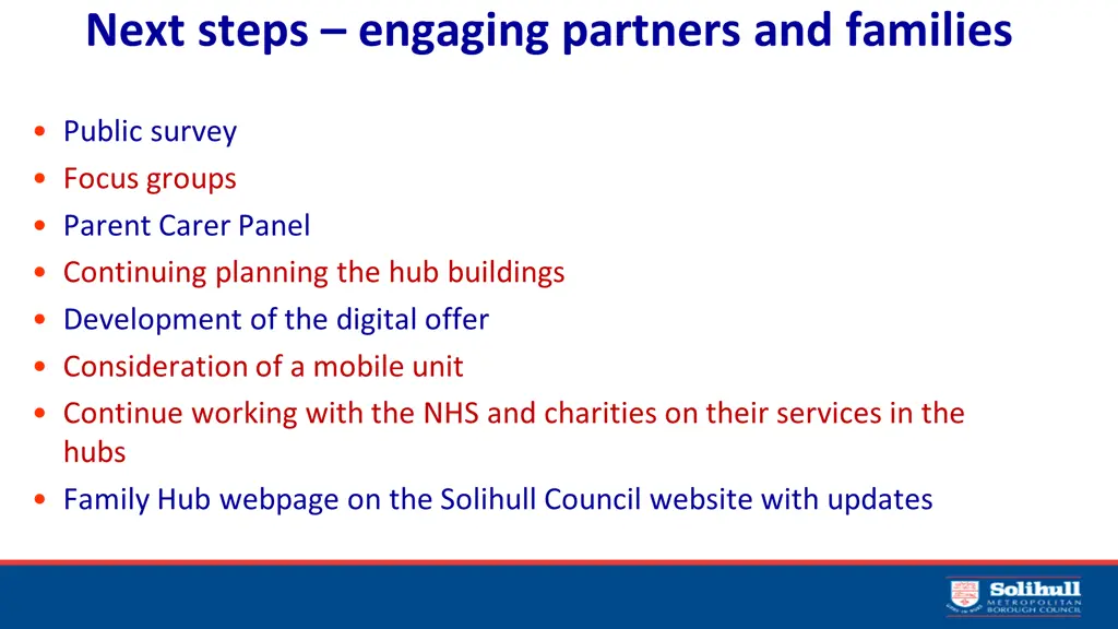 next steps engaging partners and families