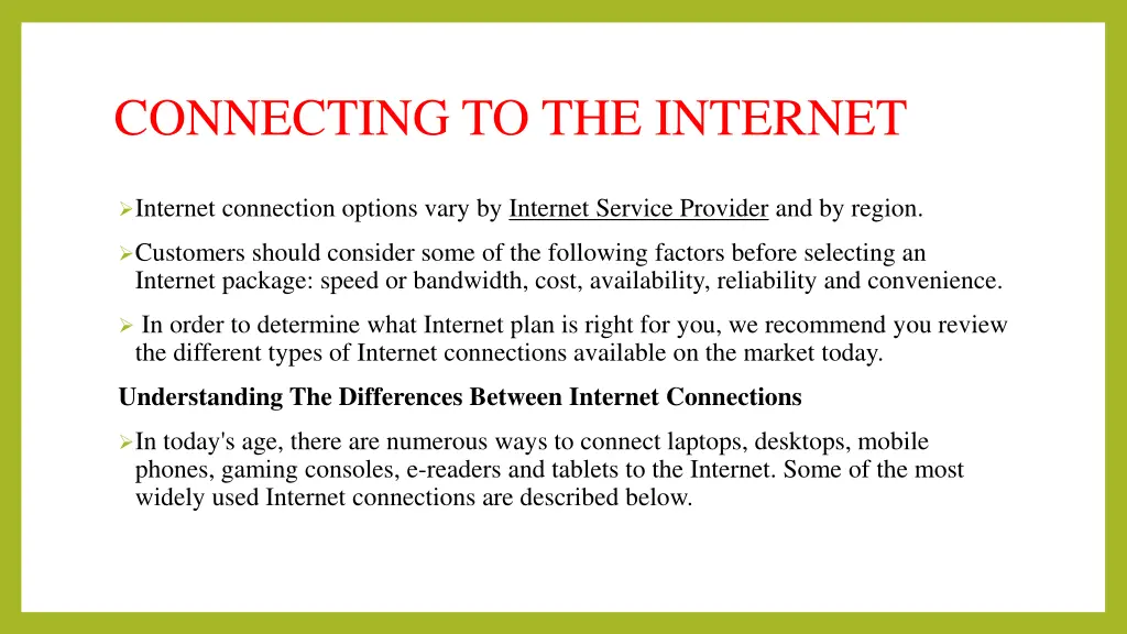 connecting to the internet