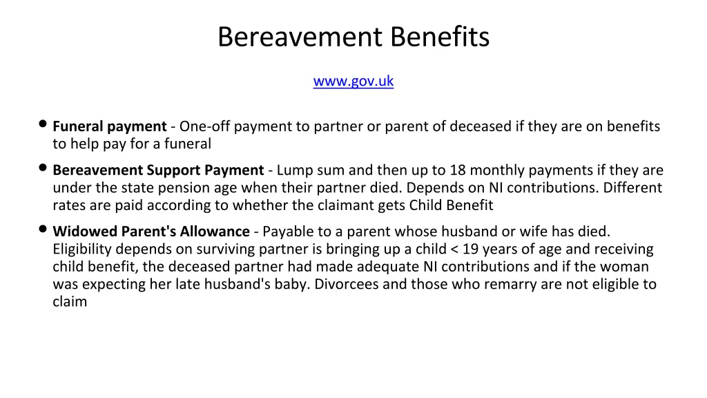 bereavement benefits