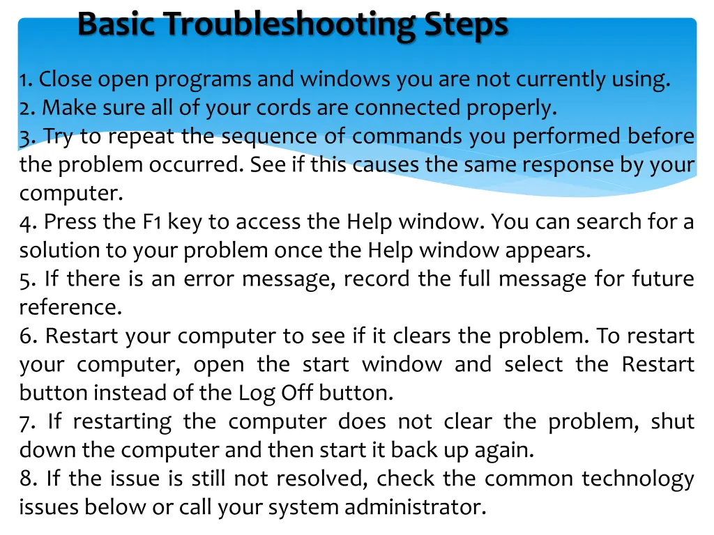 basic troubleshooting steps