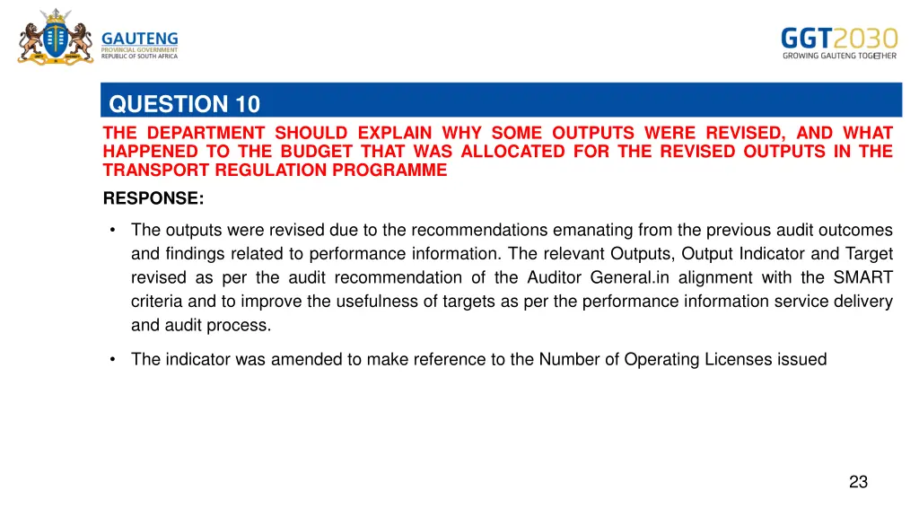 question 10 the department should explain