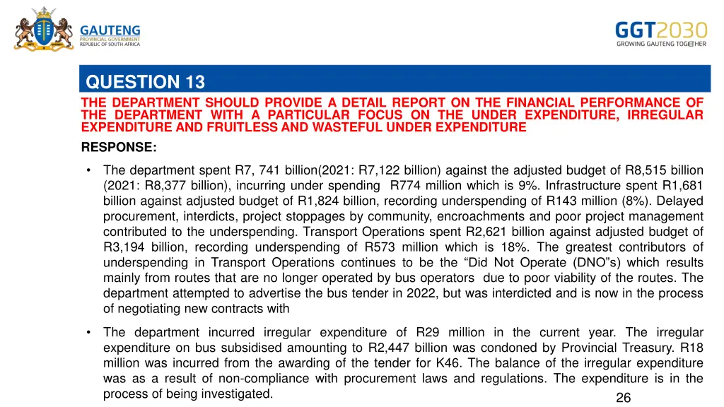 question 13 the department should provide