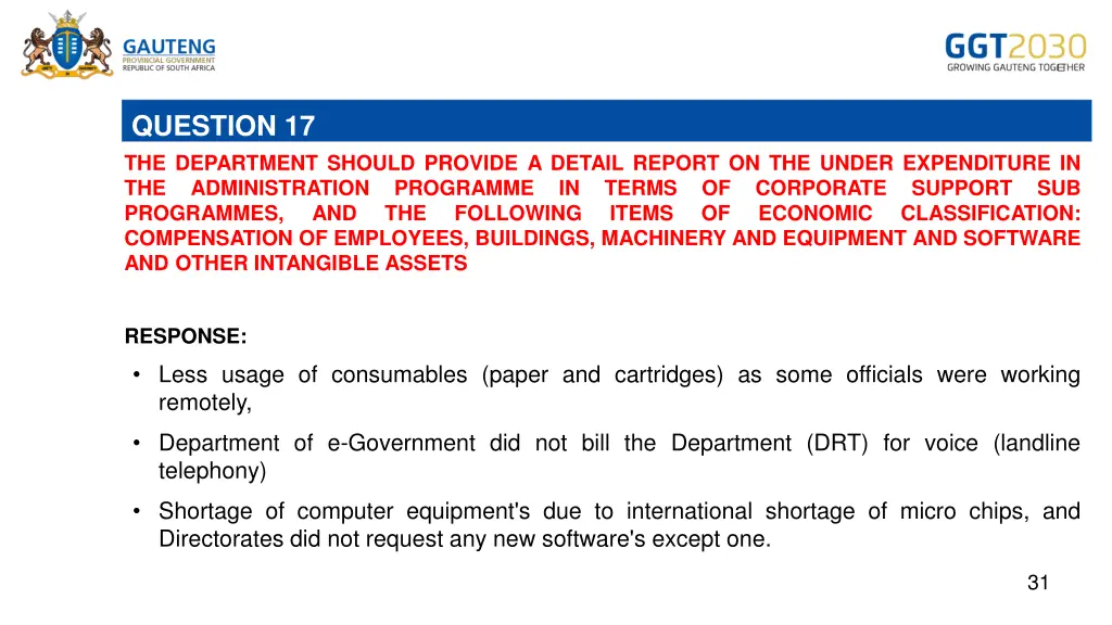 question 17 the department should provide