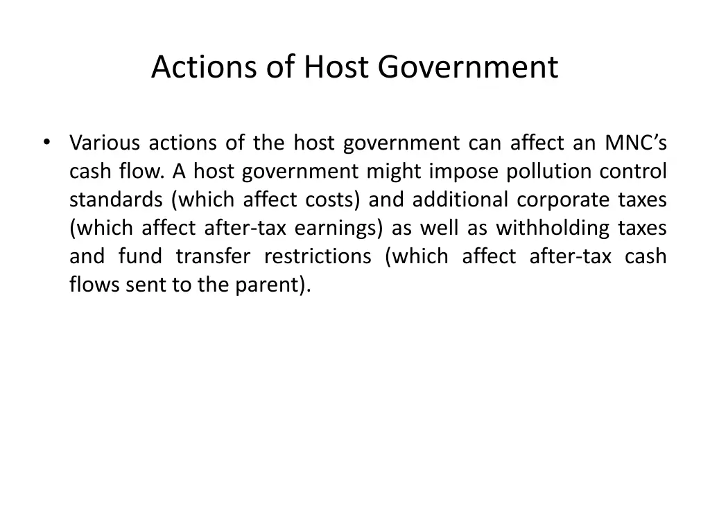 actions of host government