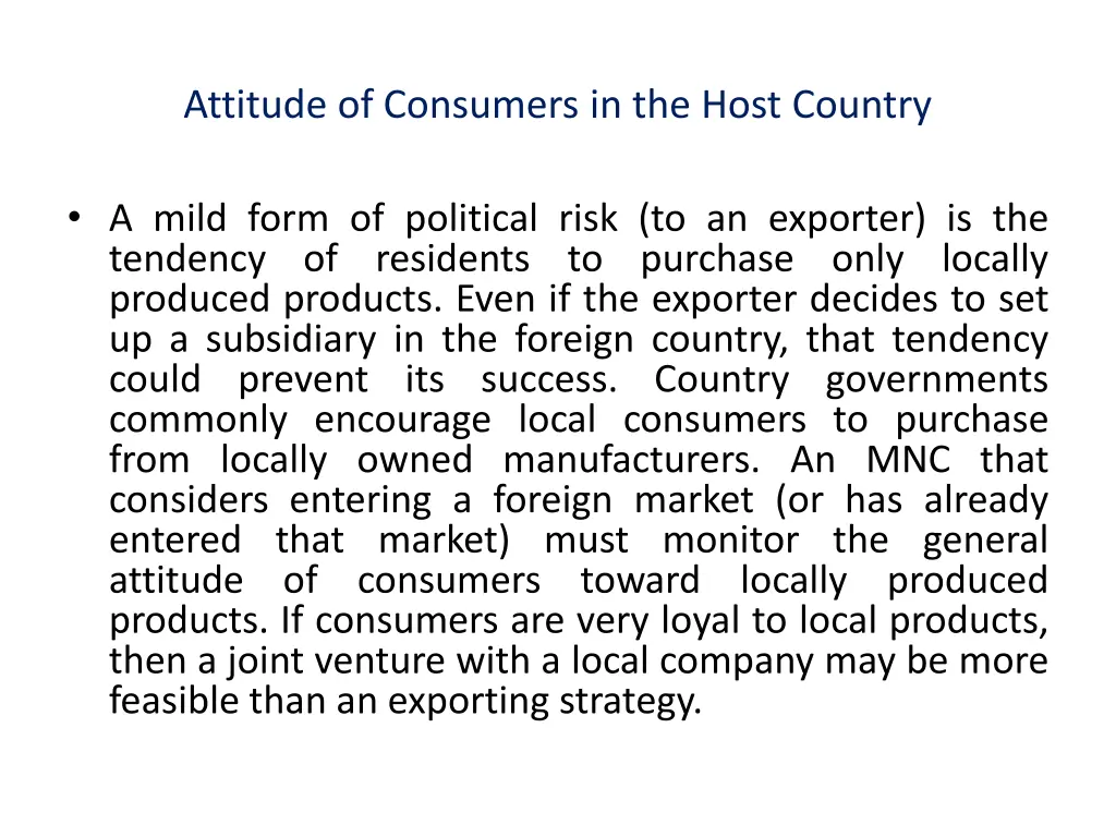 attitude of consumers in the host country