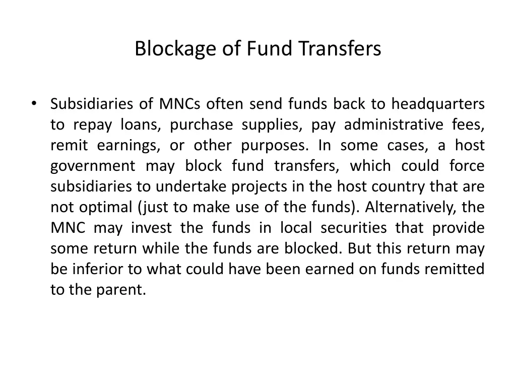 blockage of fund transfers