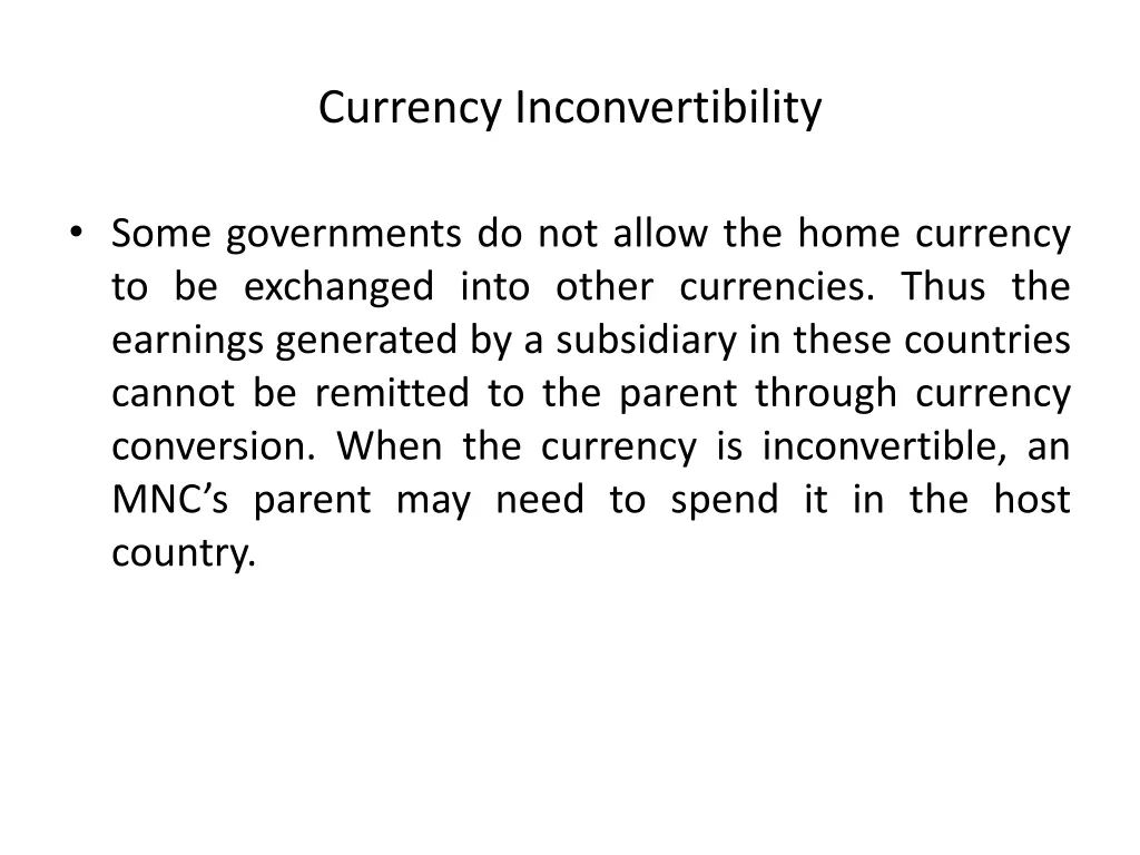 currency inconvertibility