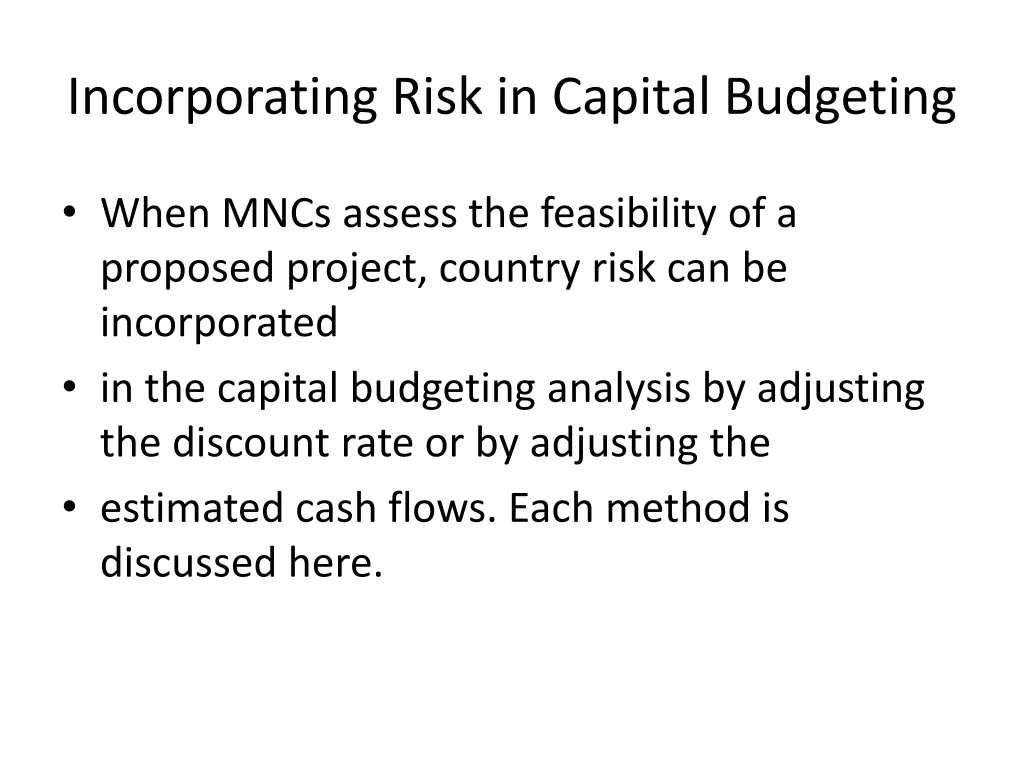 incorporating risk in capital budgeting