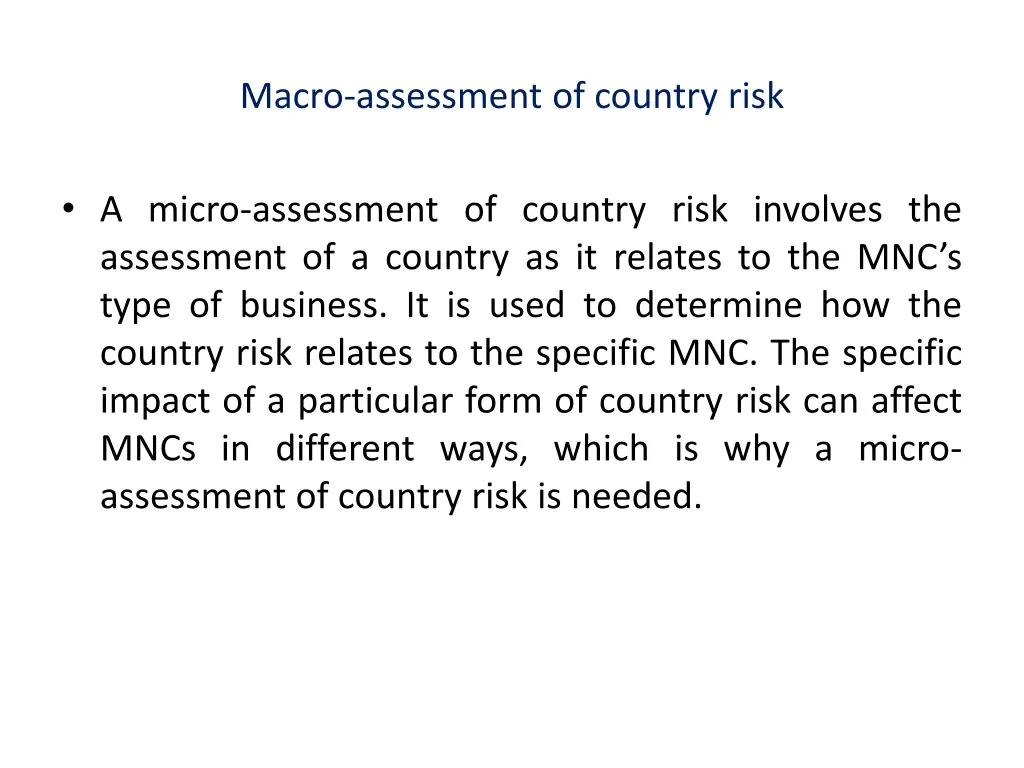 macro assessment of country risk 1