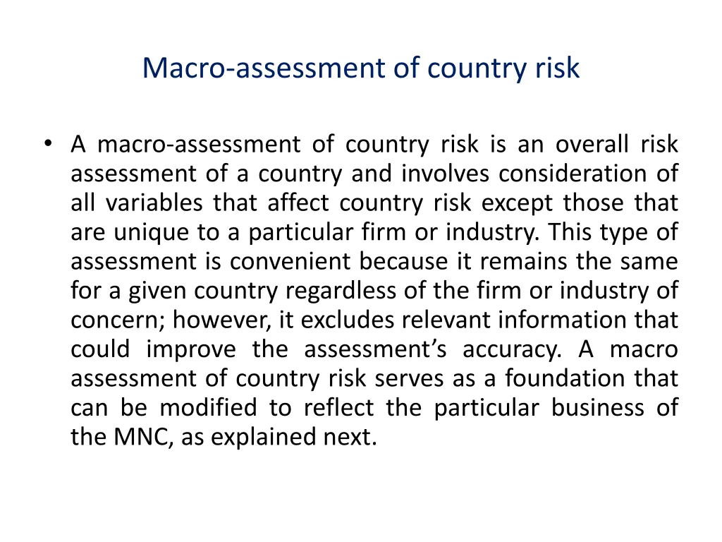 macro assessment of country risk