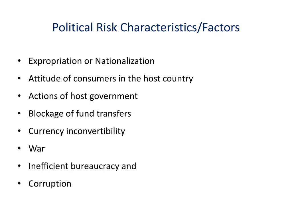 political risk characteristics factors 1