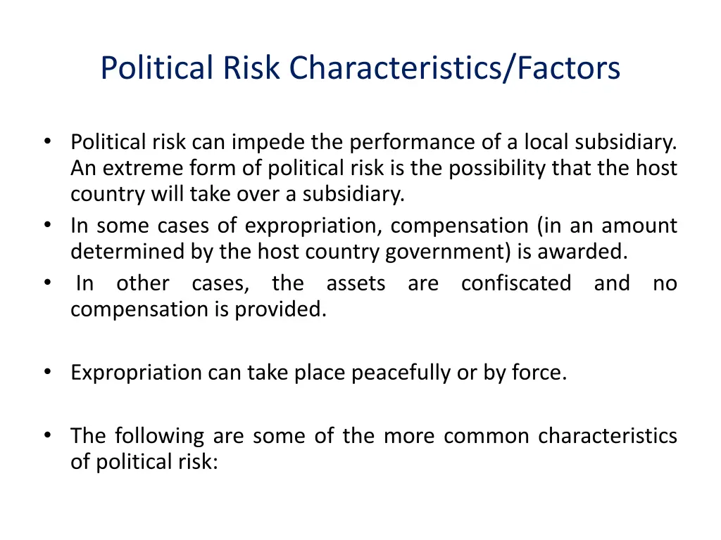 political risk characteristics factors