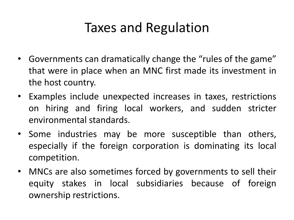 taxes and regulation