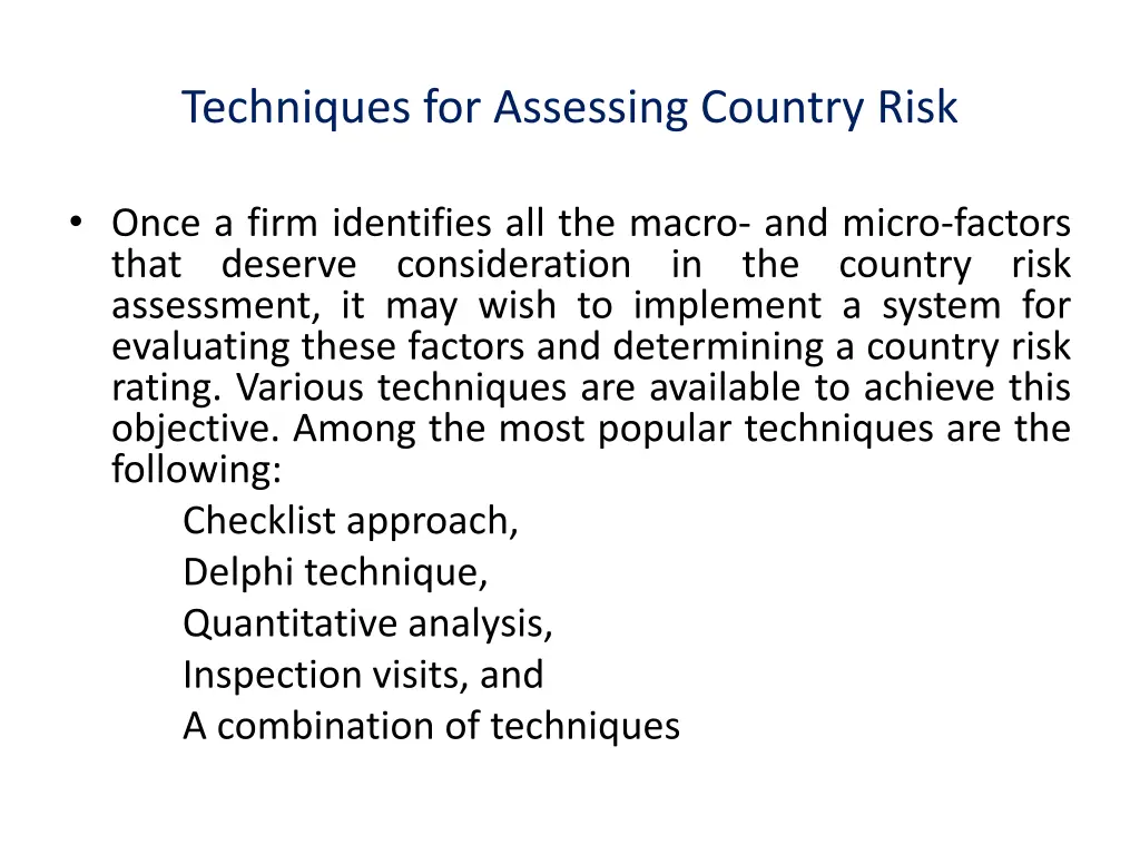 techniques for assessing country risk