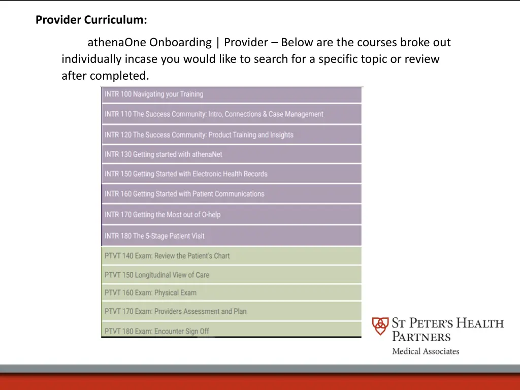 provider curriculum