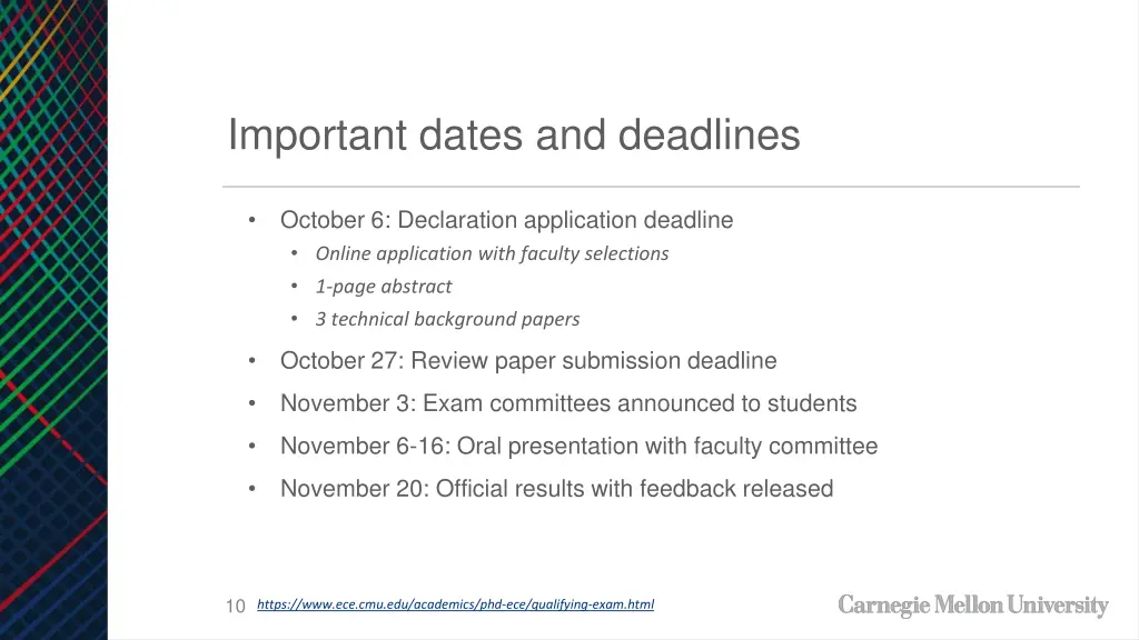 important dates and deadlines