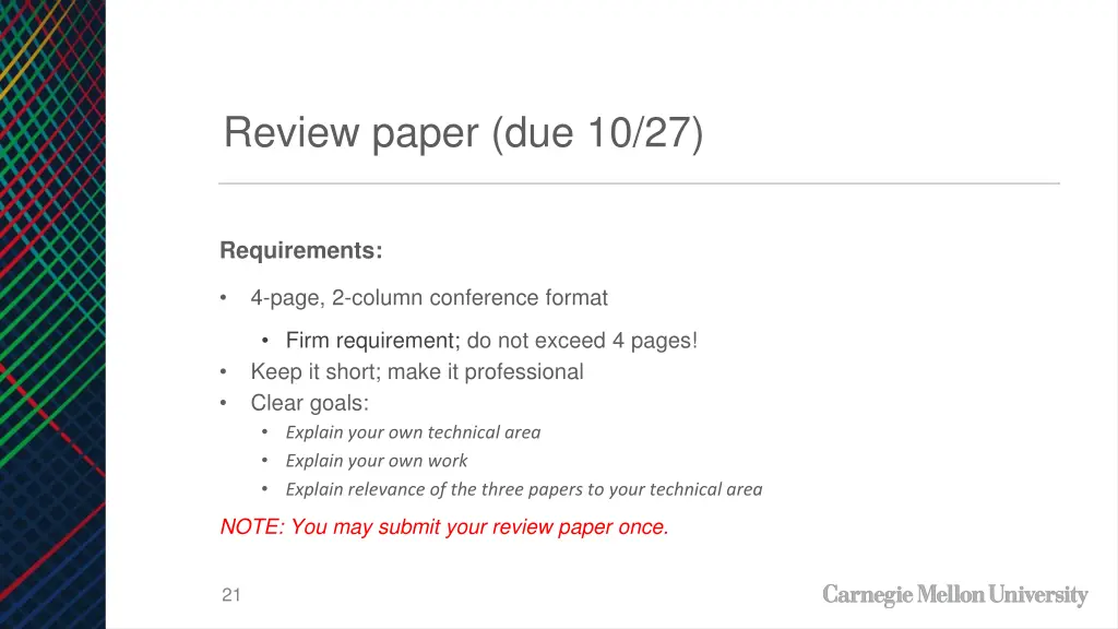 review paper due 10 27