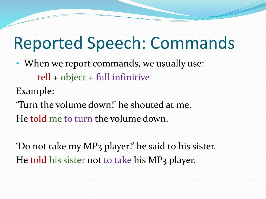 reported speech commands