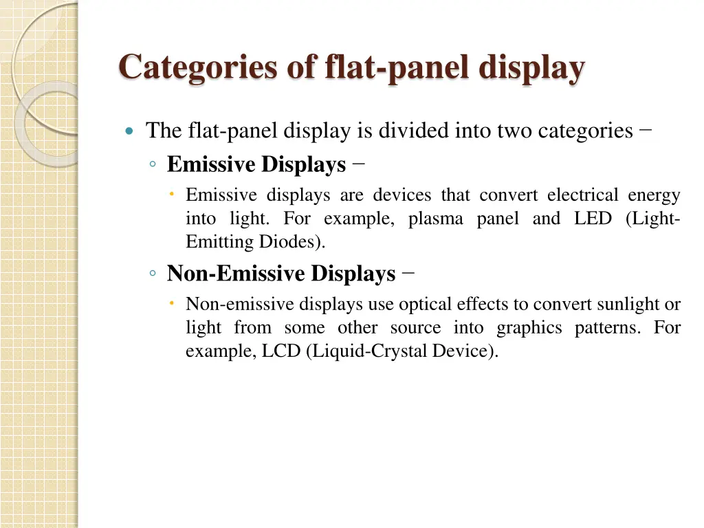 categories of flat panel display