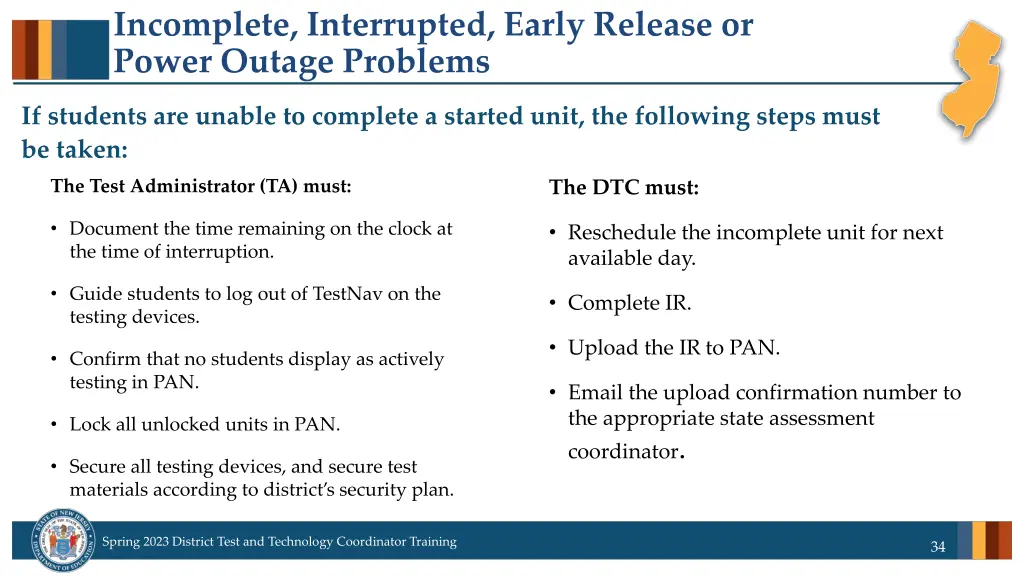 incomplete interrupted early release or power