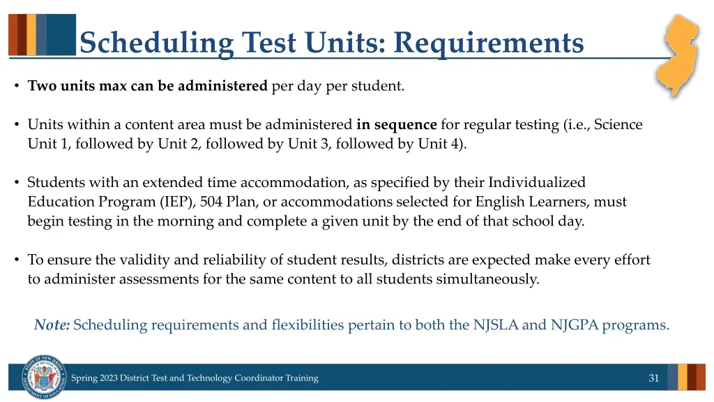 scheduling test units requirements