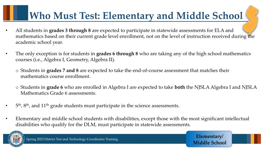 who must test elementary and middle school