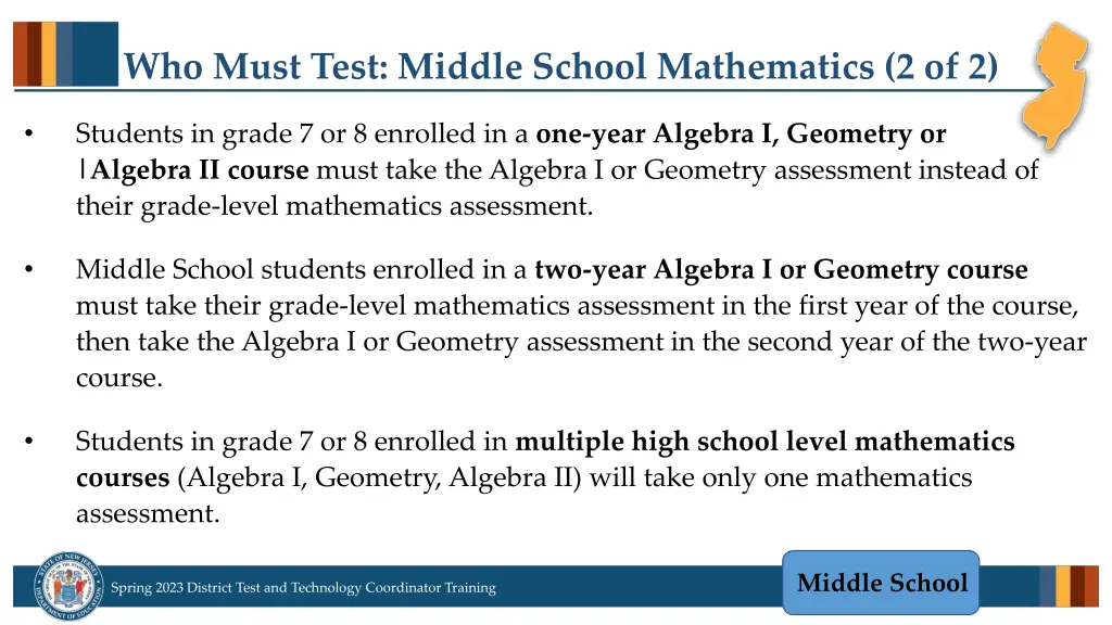 who must test middle school mathematics 2 of 2