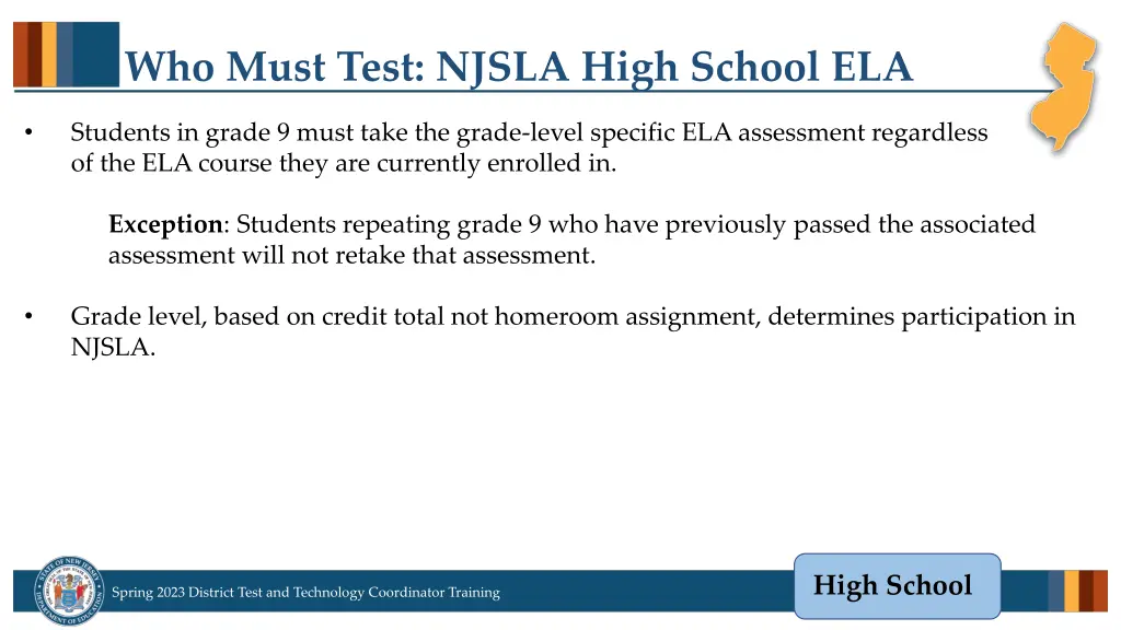 who must test njsla high school ela