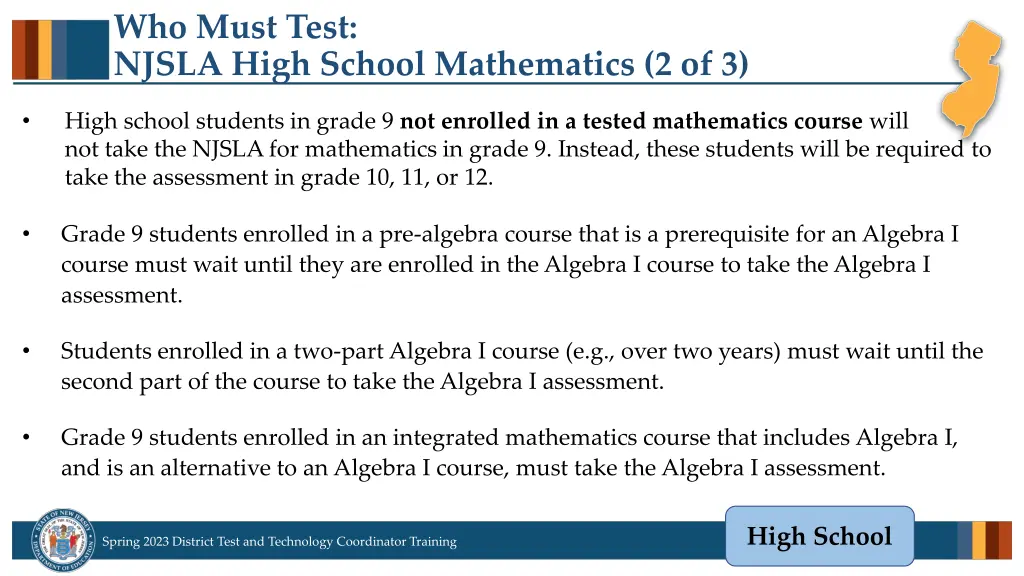 who must test njsla high school mathematics 2 of 3