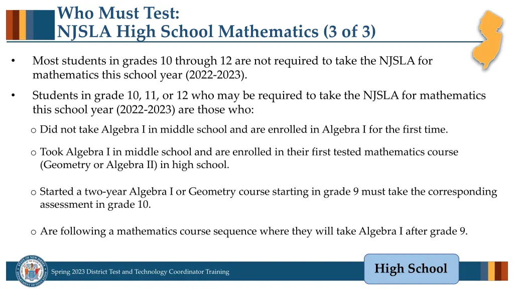 who must test njsla high school mathematics 3 of 3