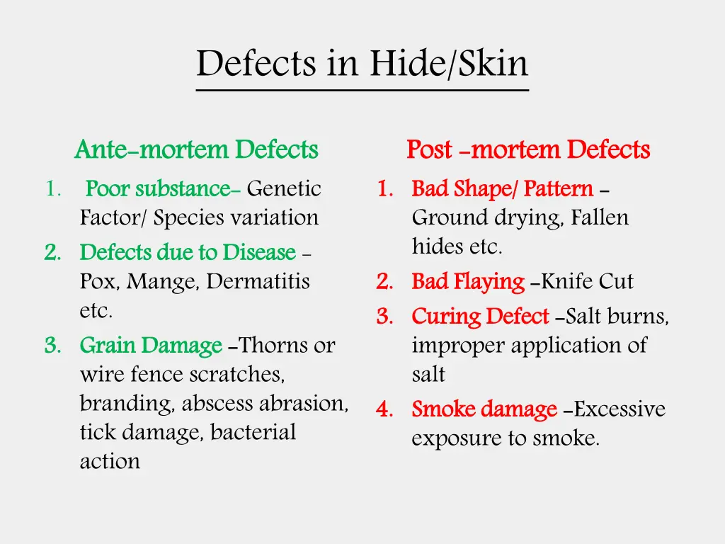 defects in hide skin