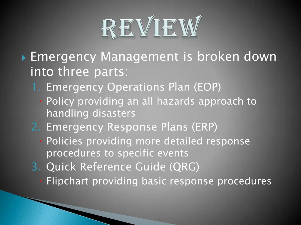 emergency management is broken down into three