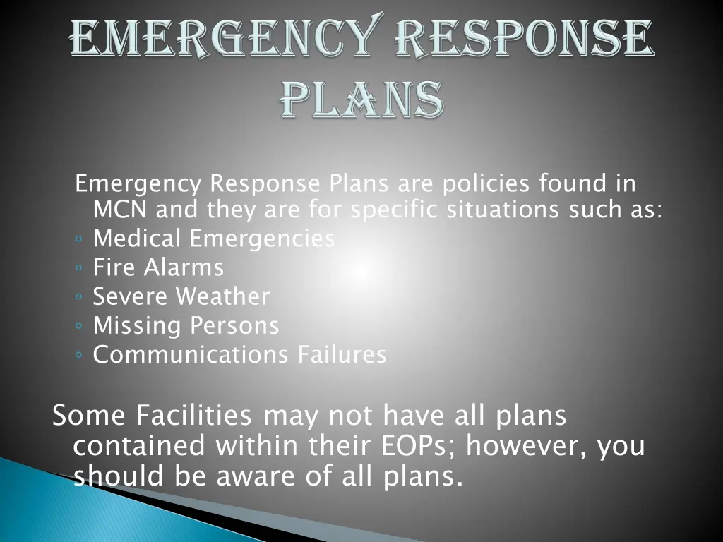 emergency response plans are policies found