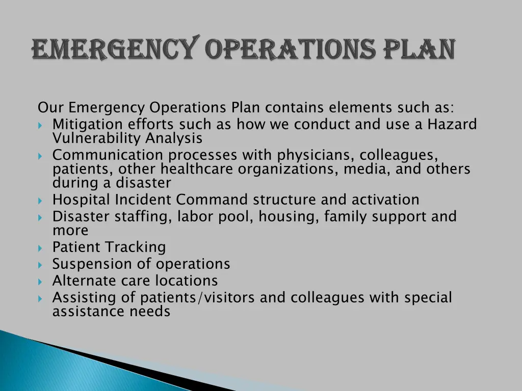 our emergency operations plan contains elements