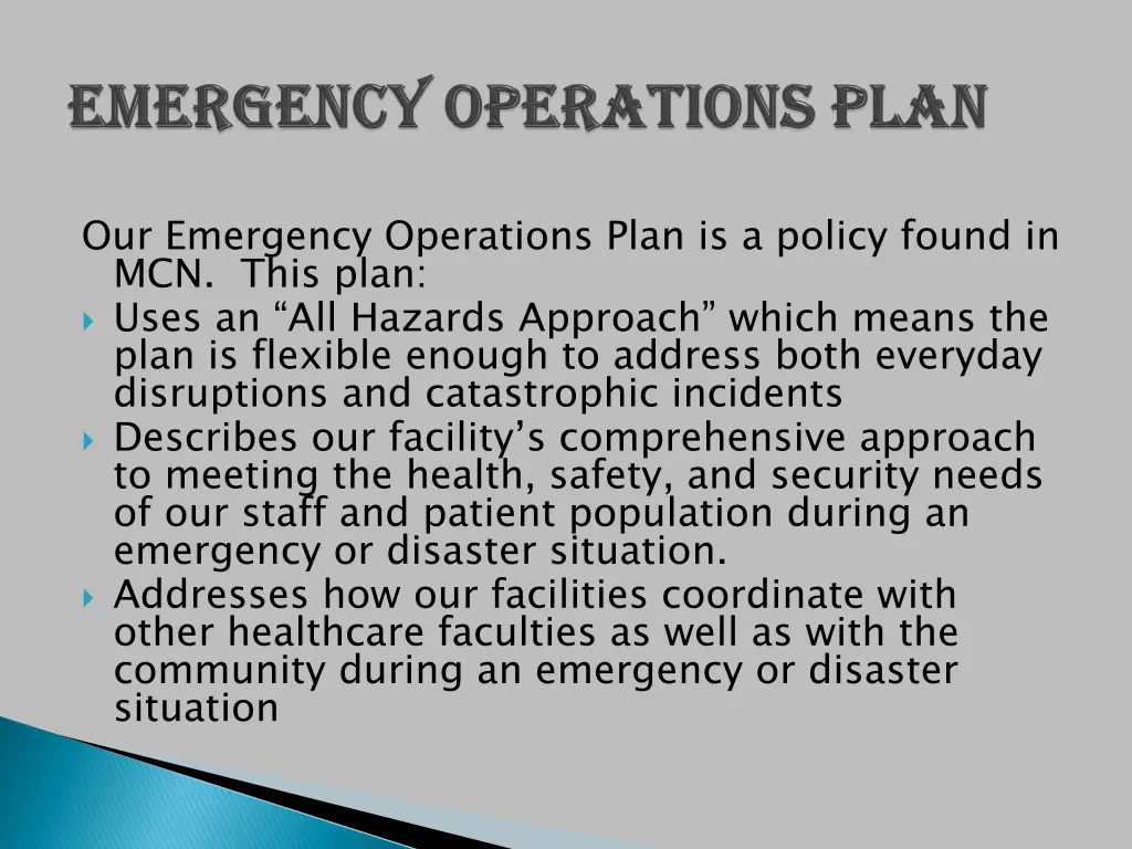 our emergency operations plan is a policy found