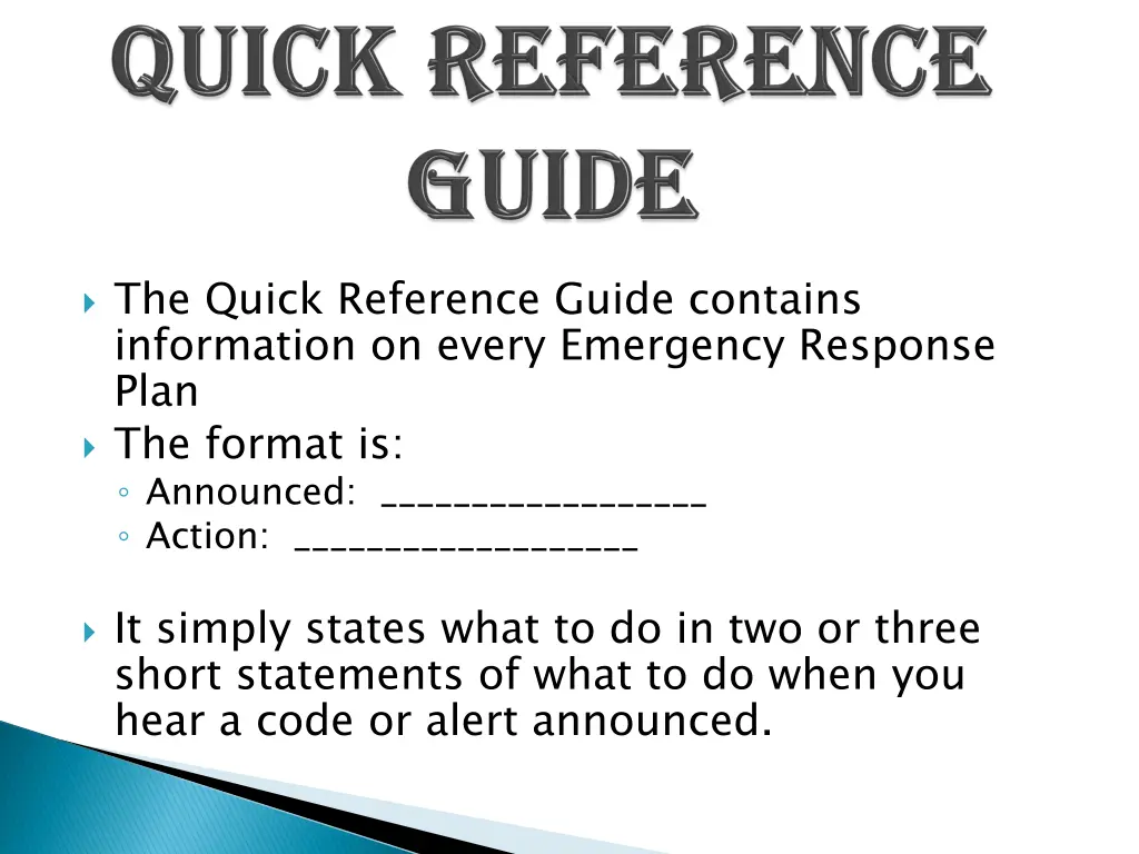 the quick reference guide contains information