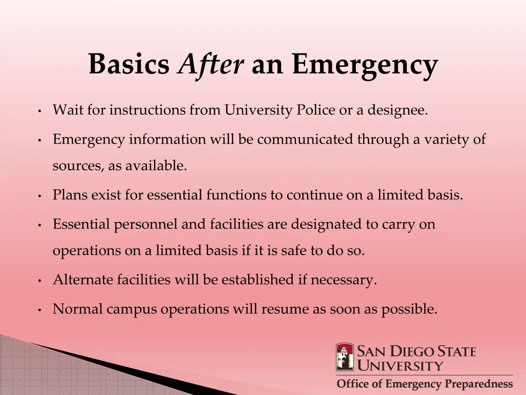 basics after an emergency