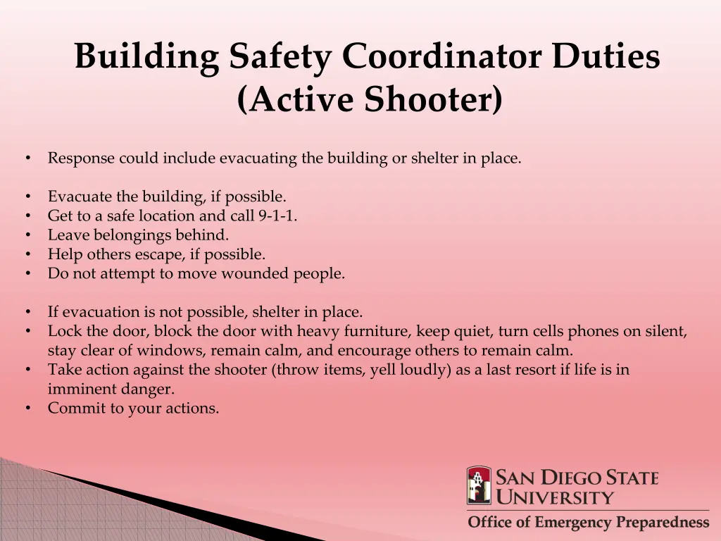 building safety coordinator duties active shooter