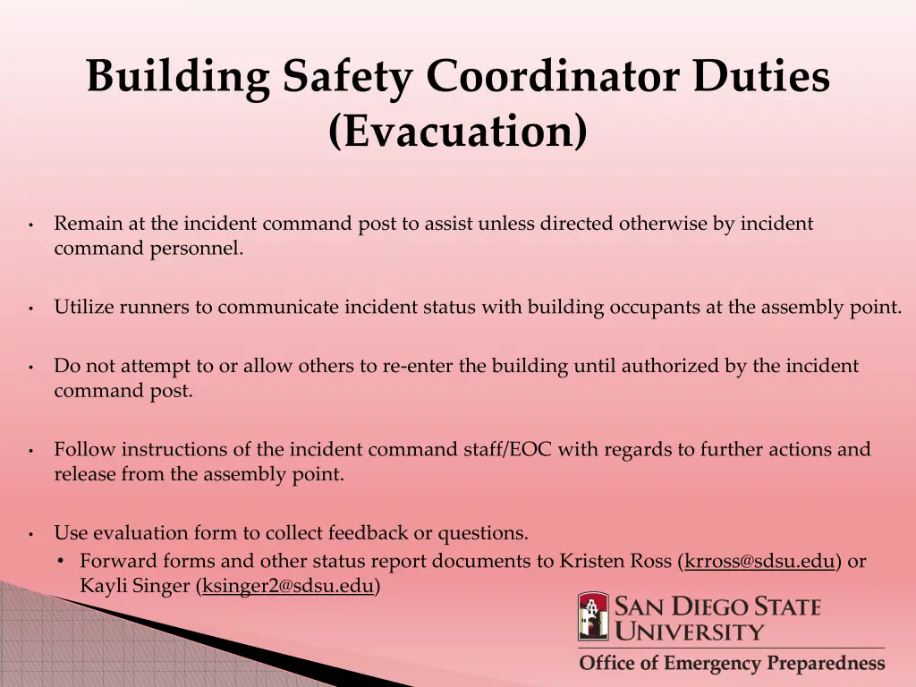 building safety coordinator duties evacuation 2