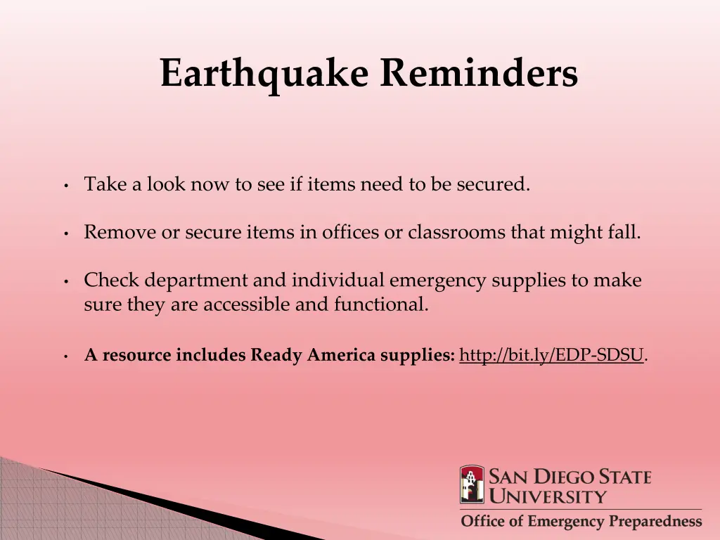 earthquake reminders