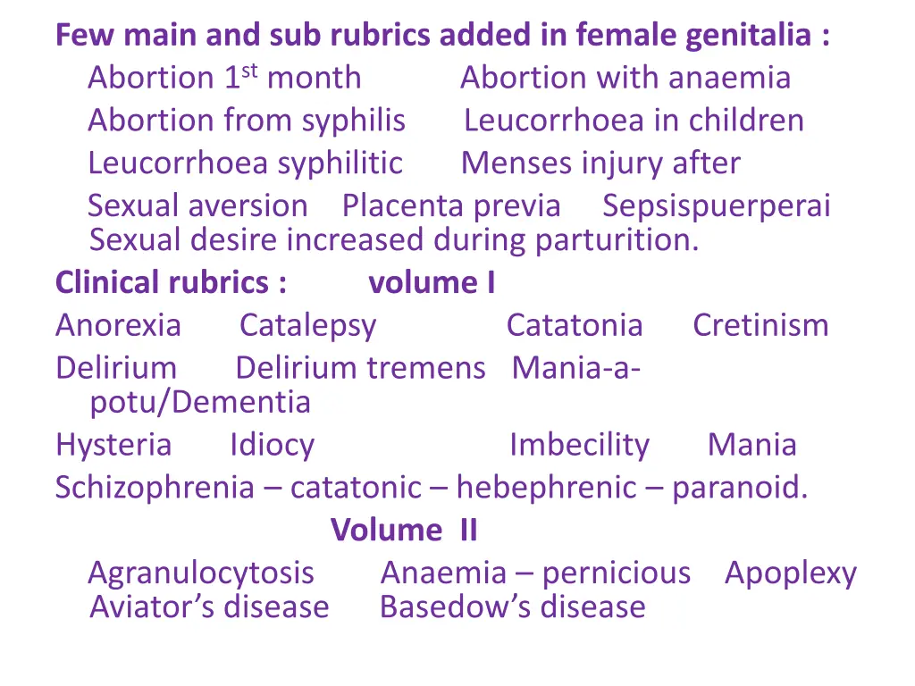 few main and sub rubrics added in female