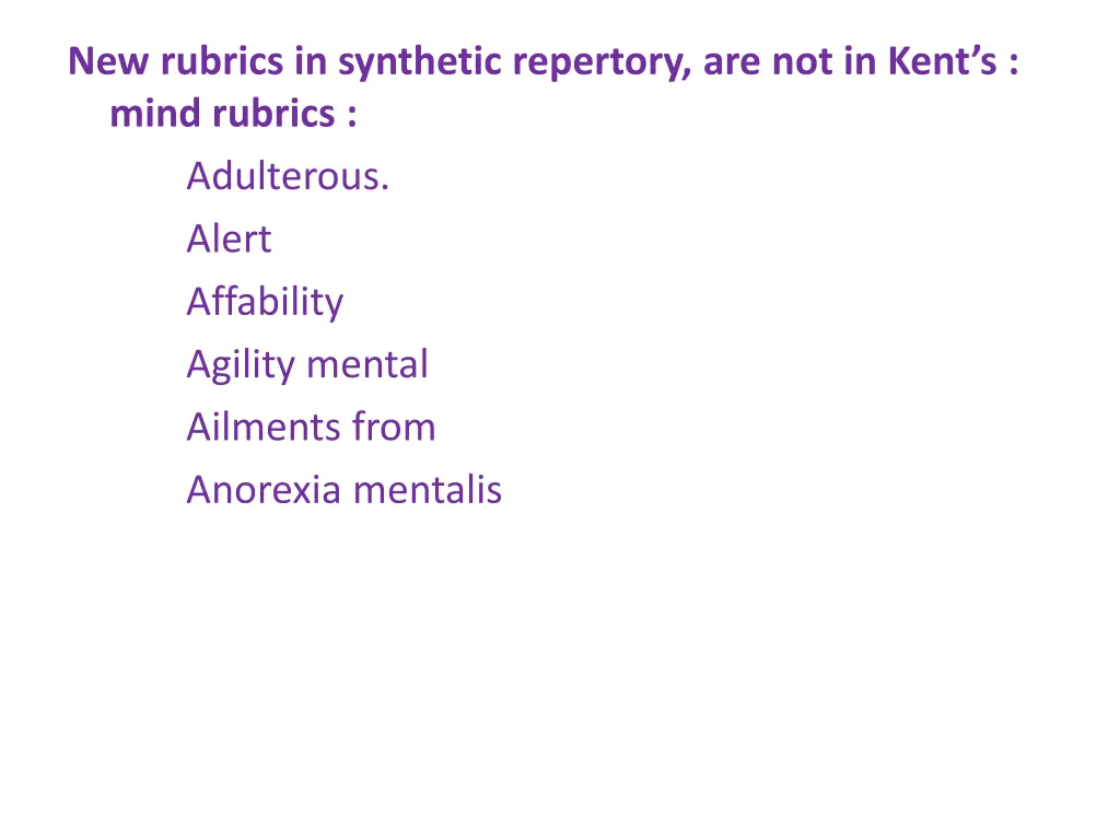 new rubrics in synthetic repertory