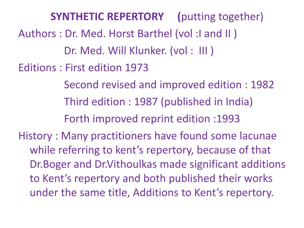 synthetic repertory putting together authors