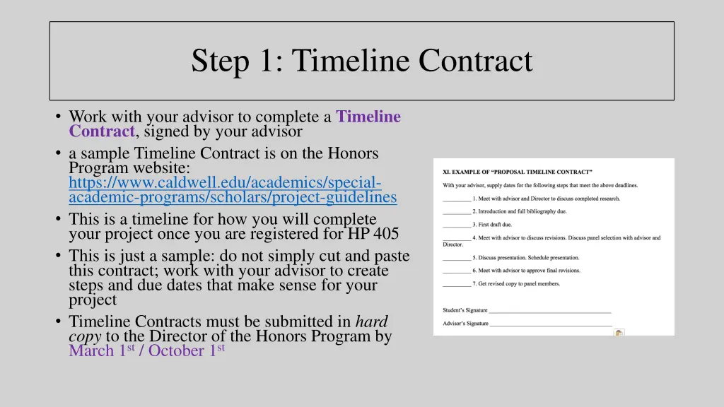 step 1 timeline contract