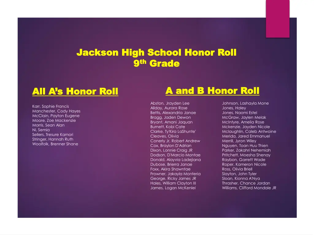 jackson high school honor roll jackson high