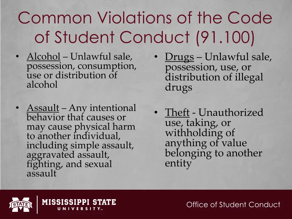 common violations of the code of student conduct