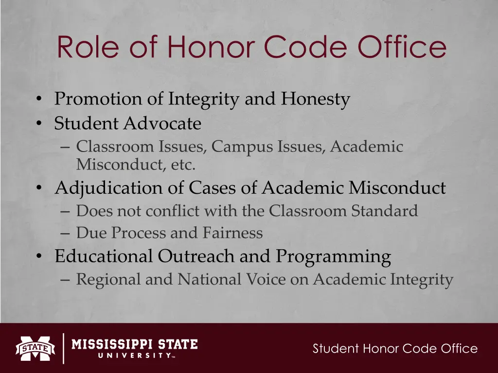 role of honor code office