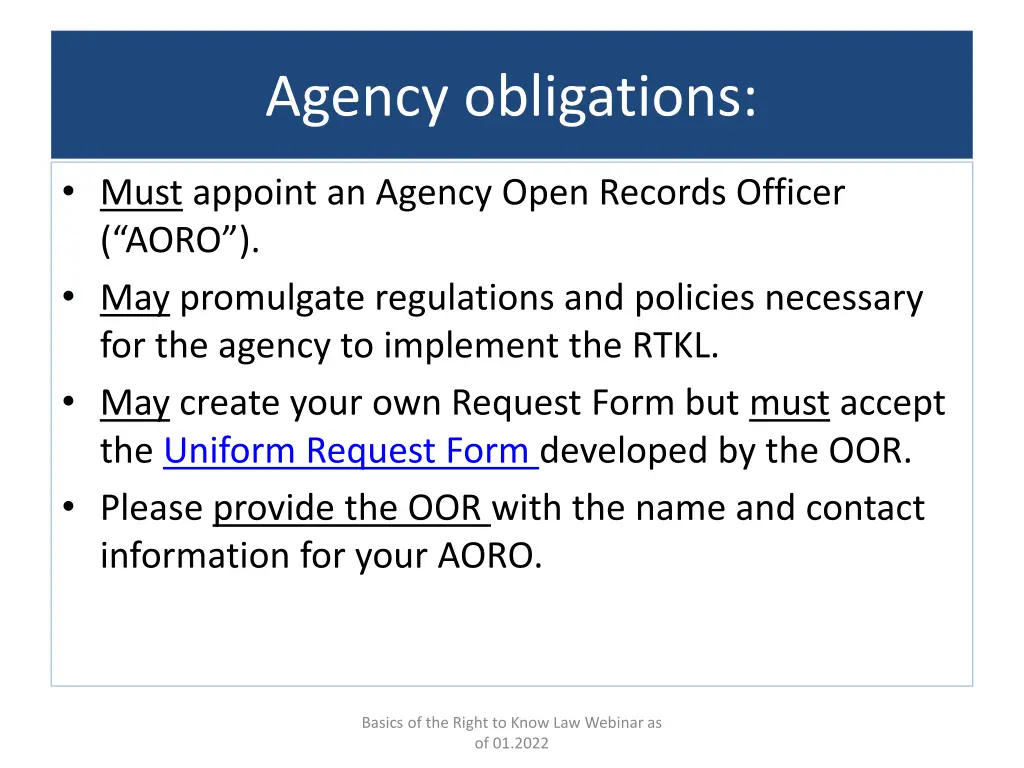 agency obligations